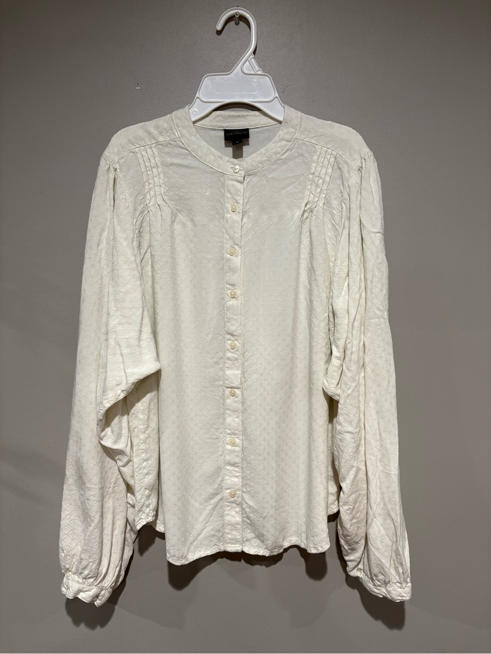 Worthington Ivory Pintuck Balloon Sleeve Blouse - M
